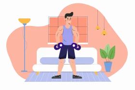 Home Fitness Warrior: A Minimalist Gym Clipart Illustration of Strength Training