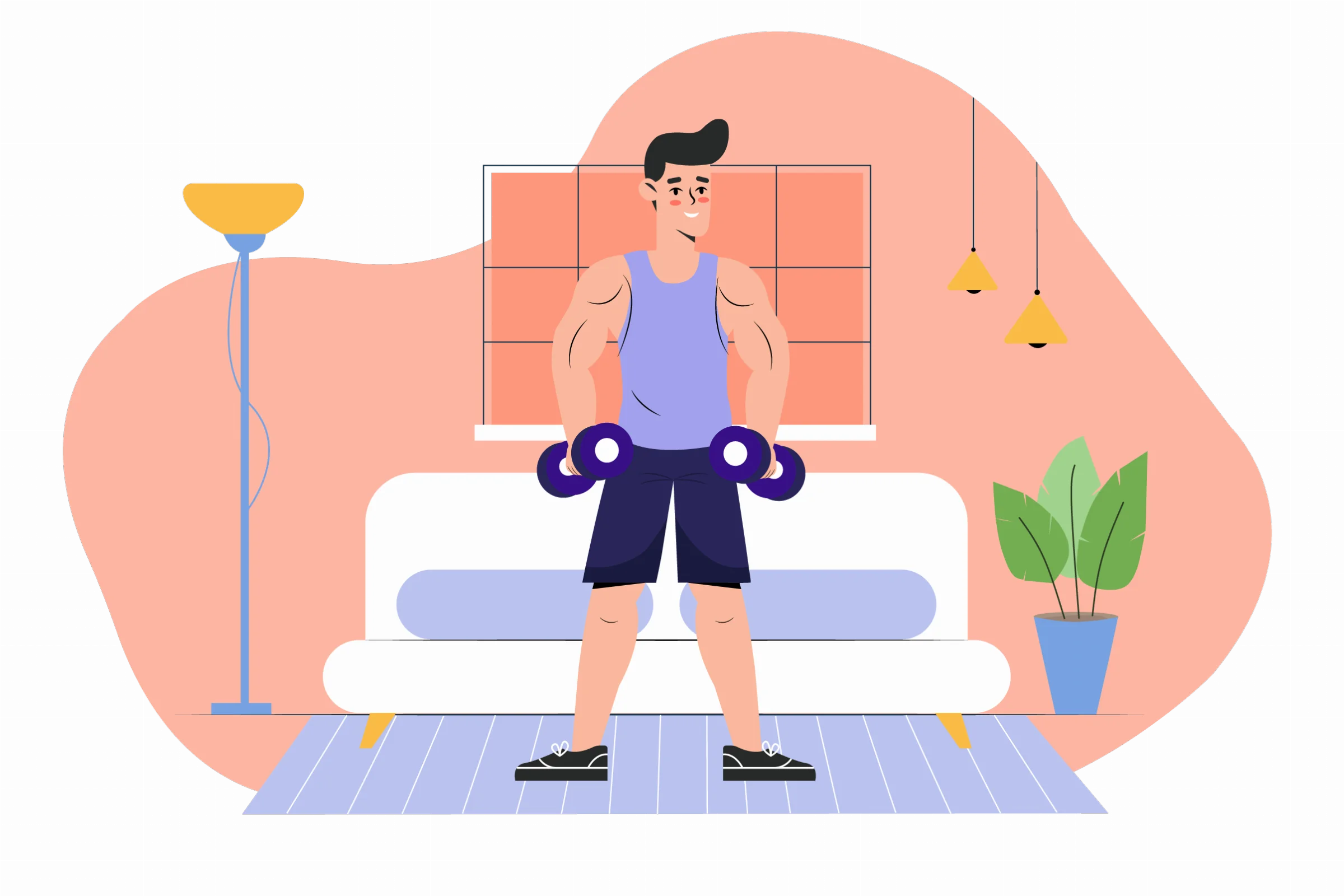 Home Fitness Warrior: A Minimalist Gym Clipart Illustration of Strength Training