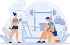 Minimalist Fitness Gym Clipart Illustration of Workout Enthusiasts Training