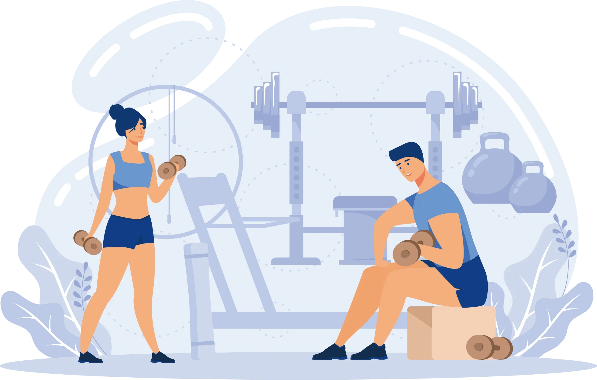 Minimalist Fitness Gym Clipart Illustration of Workout Enthusiasts Training