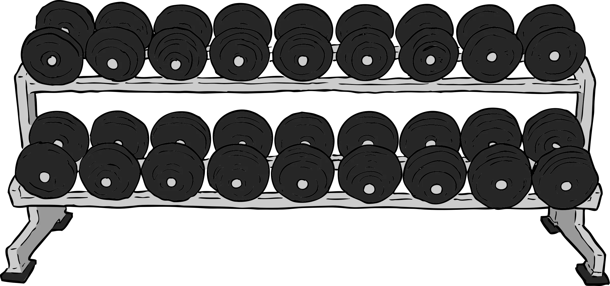 Monochrome Dumbbell Rack Clipart - Professional Fitness Equipment Illustration