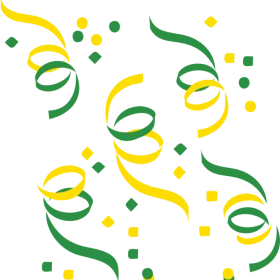 Whimsical Green and Yellow Celebration Streamers Confetti Clipart Design