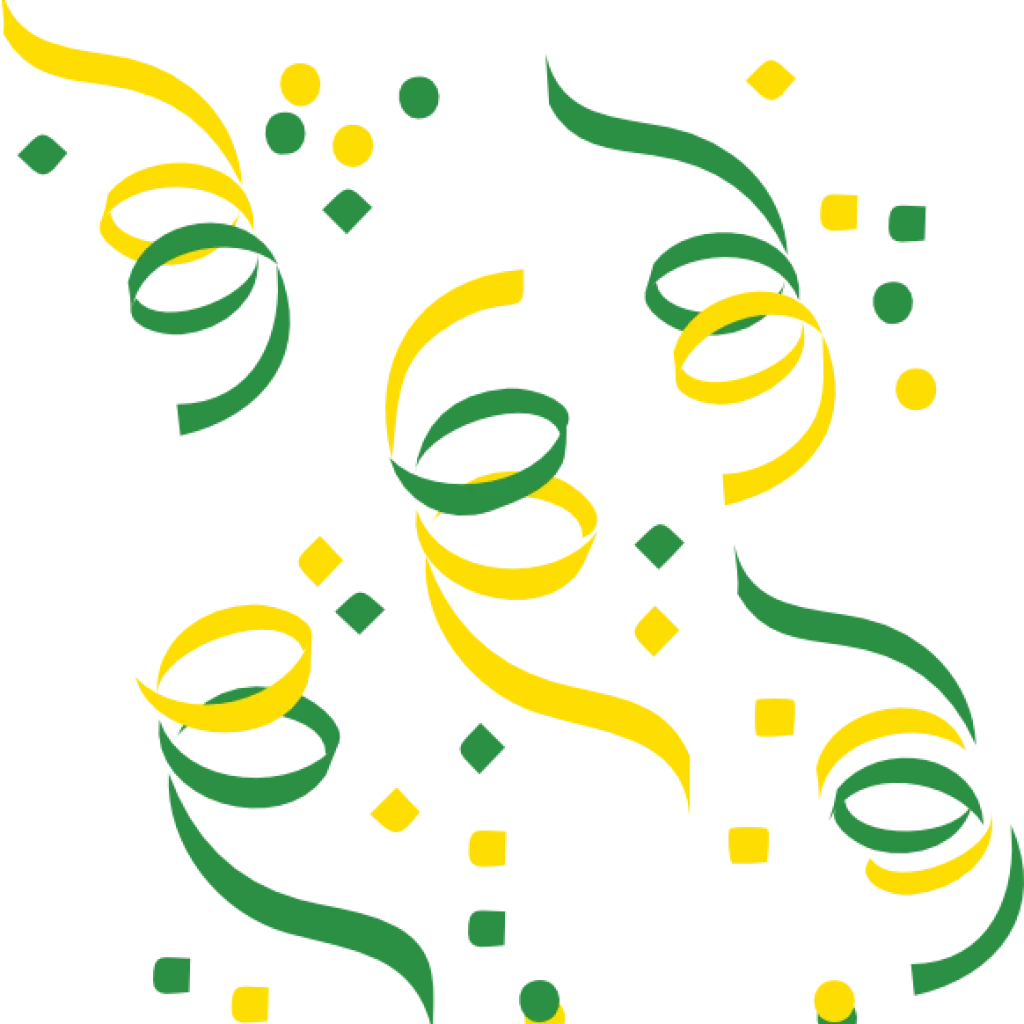 Whimsical Green and Yellow Celebration Streamers Confetti Clipart Design