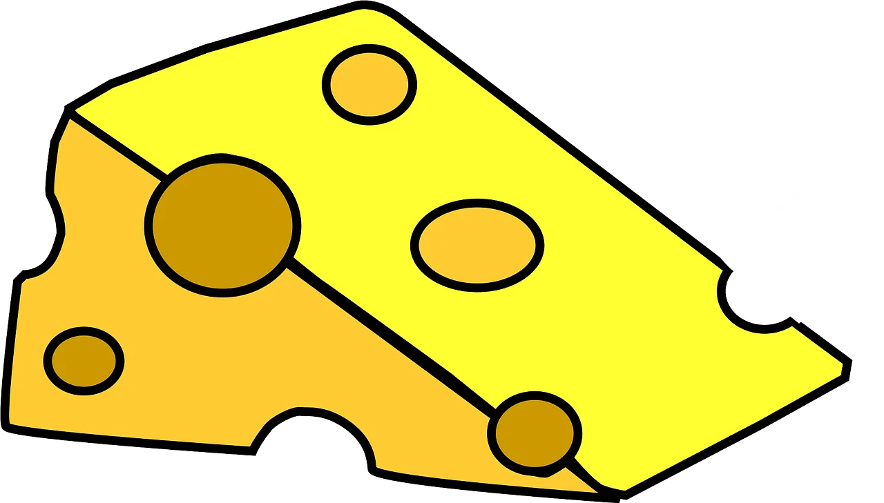 Whimsical Swiss-Style Cheese Clipart with Playful Rounded Holes and Bright Color