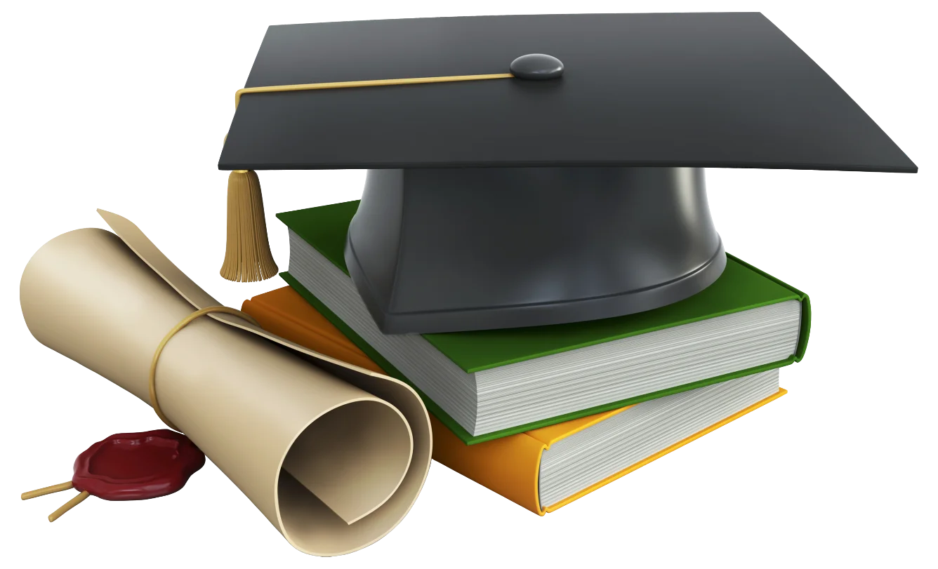 Academic Success Celebration: Graduation Cap, Diploma, and Stacked Books Clipart Design