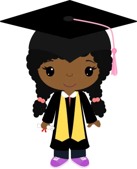 Adorable African American Girl Graduate Cartoon Clipart Celebrating Academic Achievement