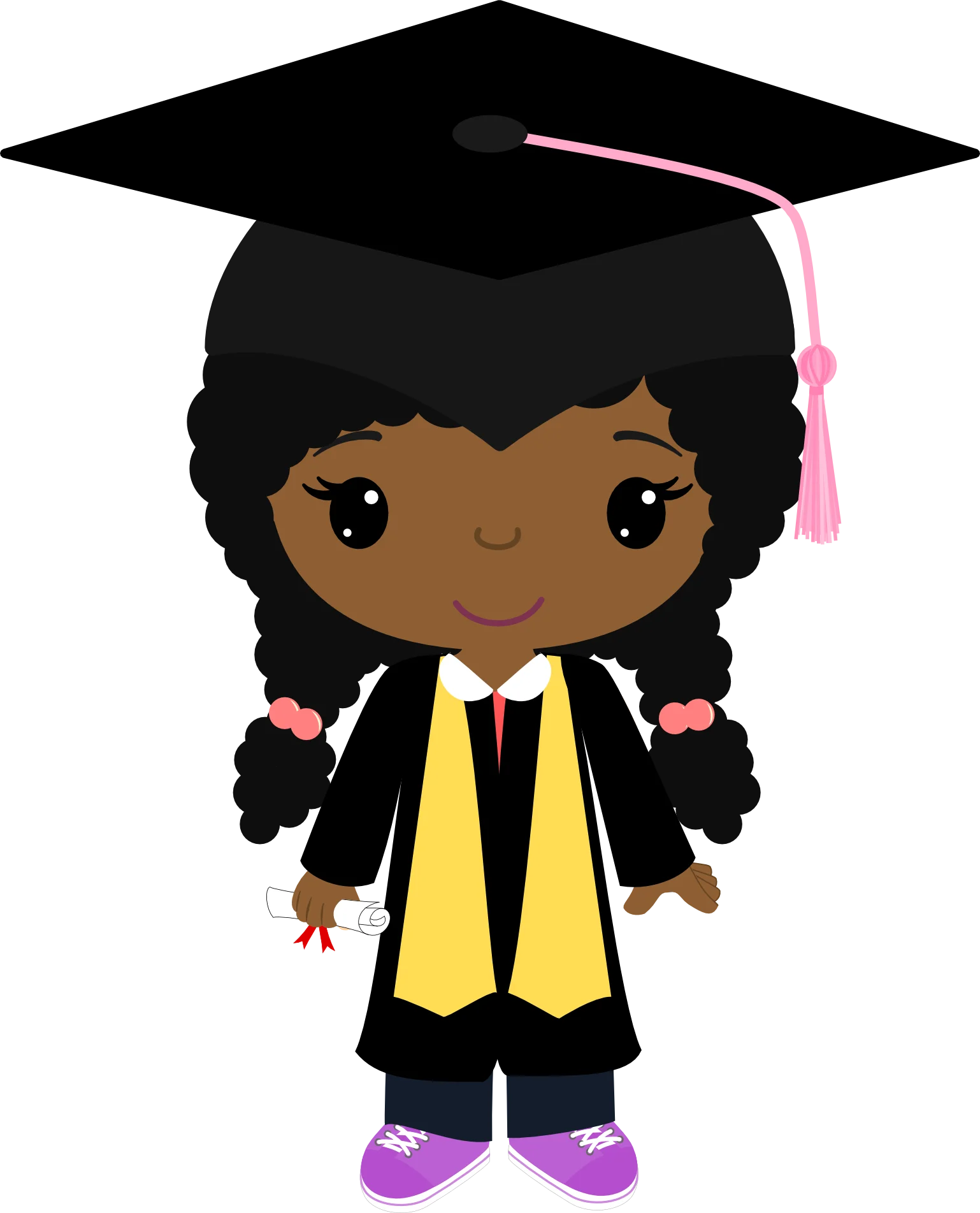 Adorable African American Girl Graduate Cartoon Clipart Celebrating Academic Achievement