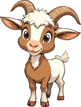 Adorable Cartoon Baby Goat Clipart with Fluffy White and Brown Fur