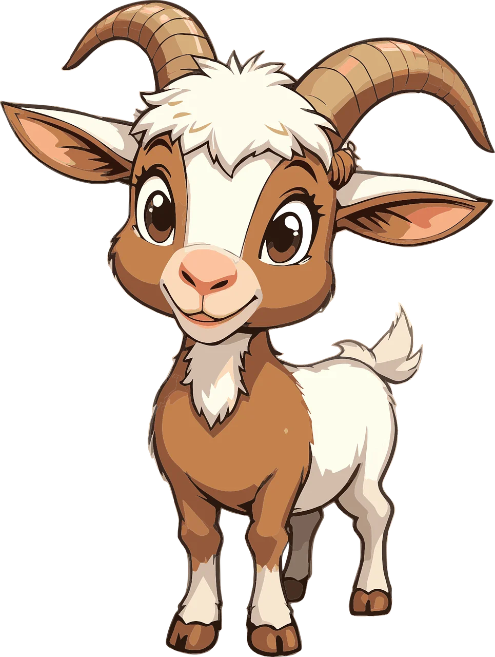 Adorable Cartoon Baby Goat Clipart with Fluffy White and Brown Fur