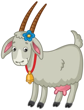 Adorable Gray Goat Clipart with Playful Blue Flower and Golden Bell