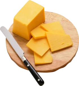 Artisan Cheddar Cheese Clipart with Wooden Cutting Board and Knife