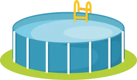 Blue Round Above-Ground Swimming Pool Clipart Design with Yellow Ladder
