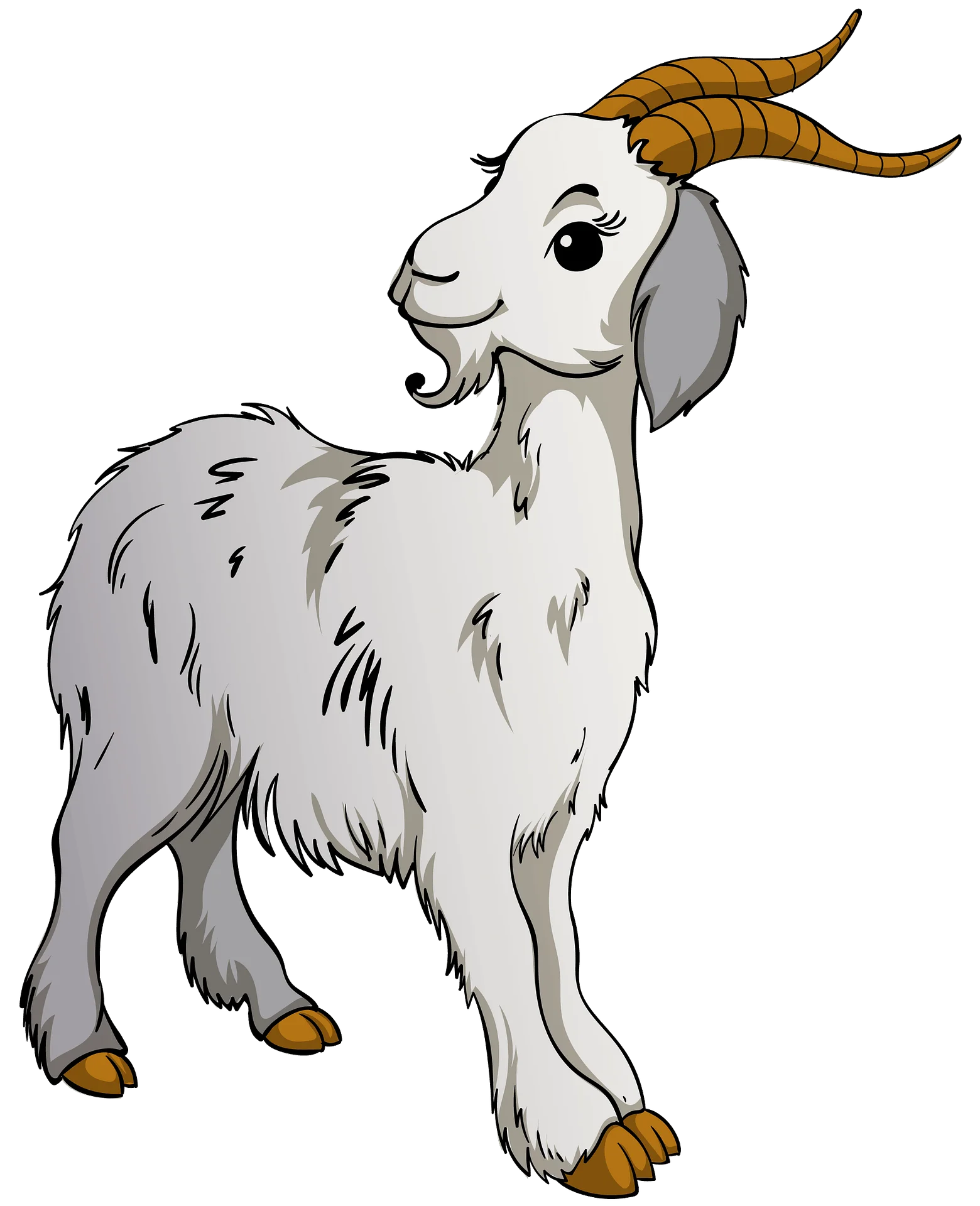 Charming White and Gray Mountain Goat Clipart Illustration with Golden Horns