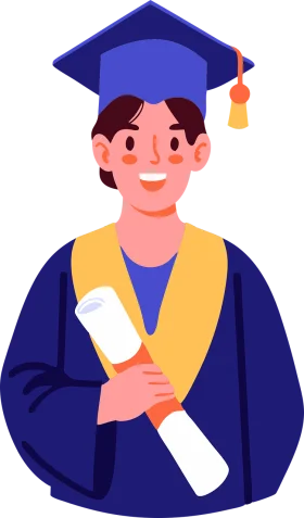 Cheerful Graduate in Blue and Yellow Graduation Clipart Illustration