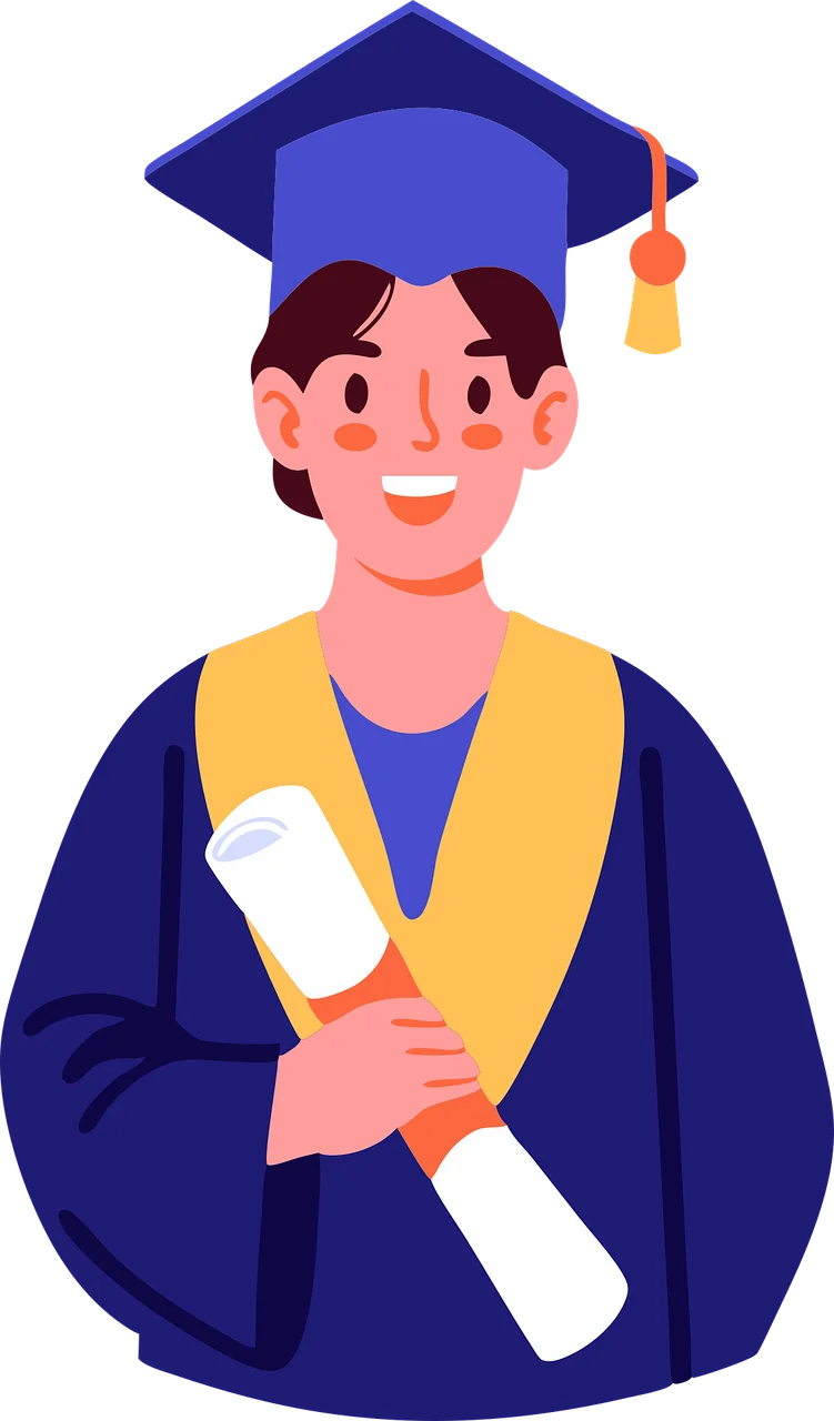 Cheerful Graduate in Blue and Yellow Graduation Clipart Illustration