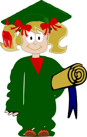 Cheerful Graduation Girl Clipart with Green Gown and Festive Red Ribbons