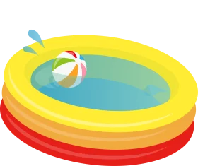 Cheerful Inflatable Swimming Pool with Beach Ball Clipart Design