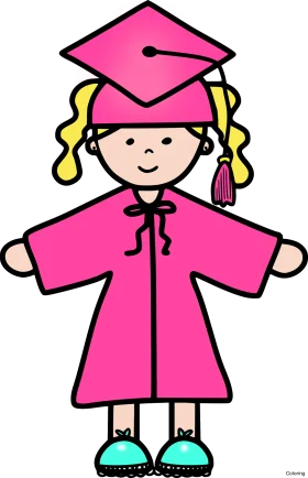 Cheerful Pink Graduation Clipart - Cute Student in Graduation Attire
