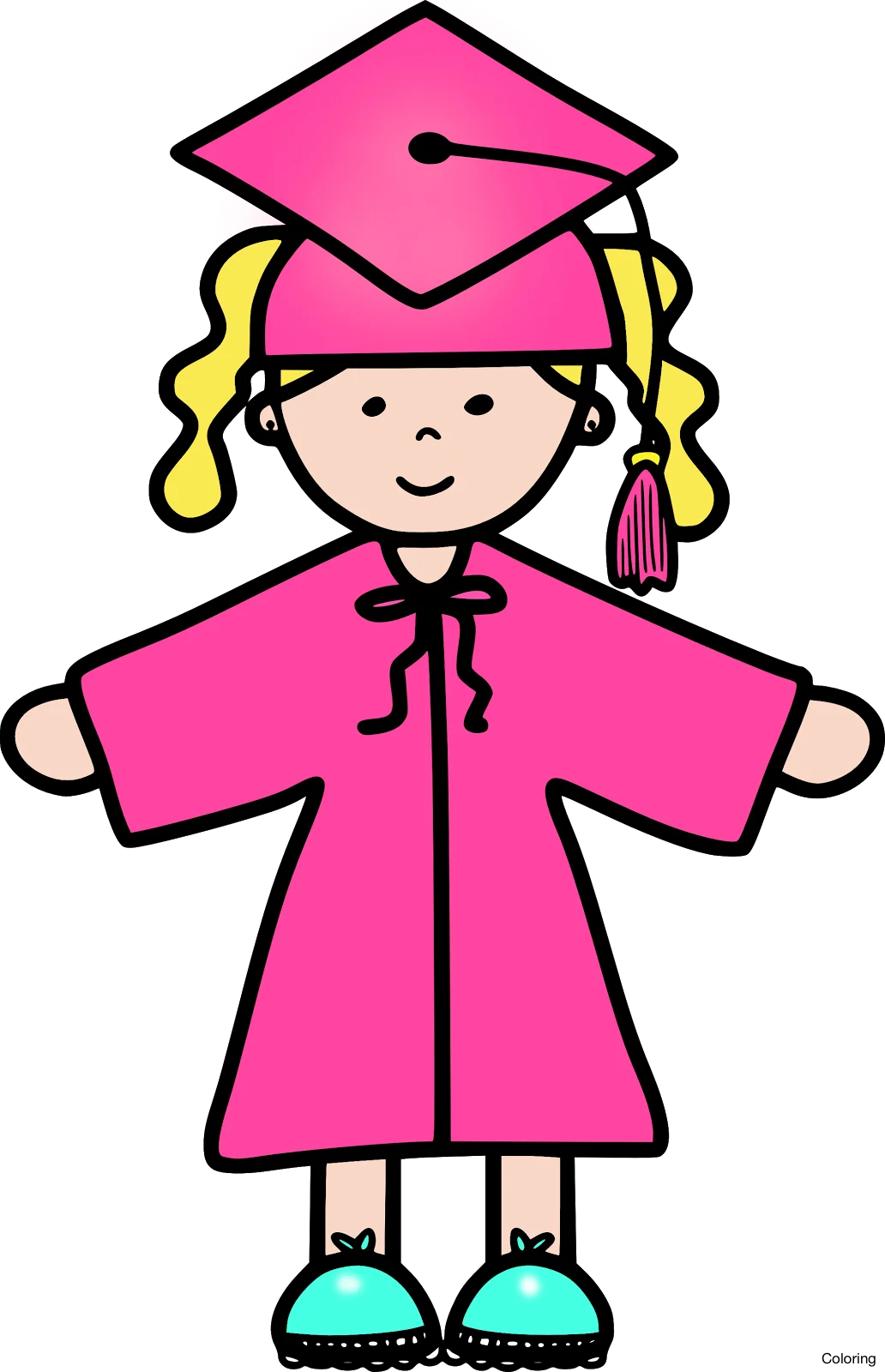 Cheerful Pink Graduation Clipart - Cute Student in Graduation Attire
