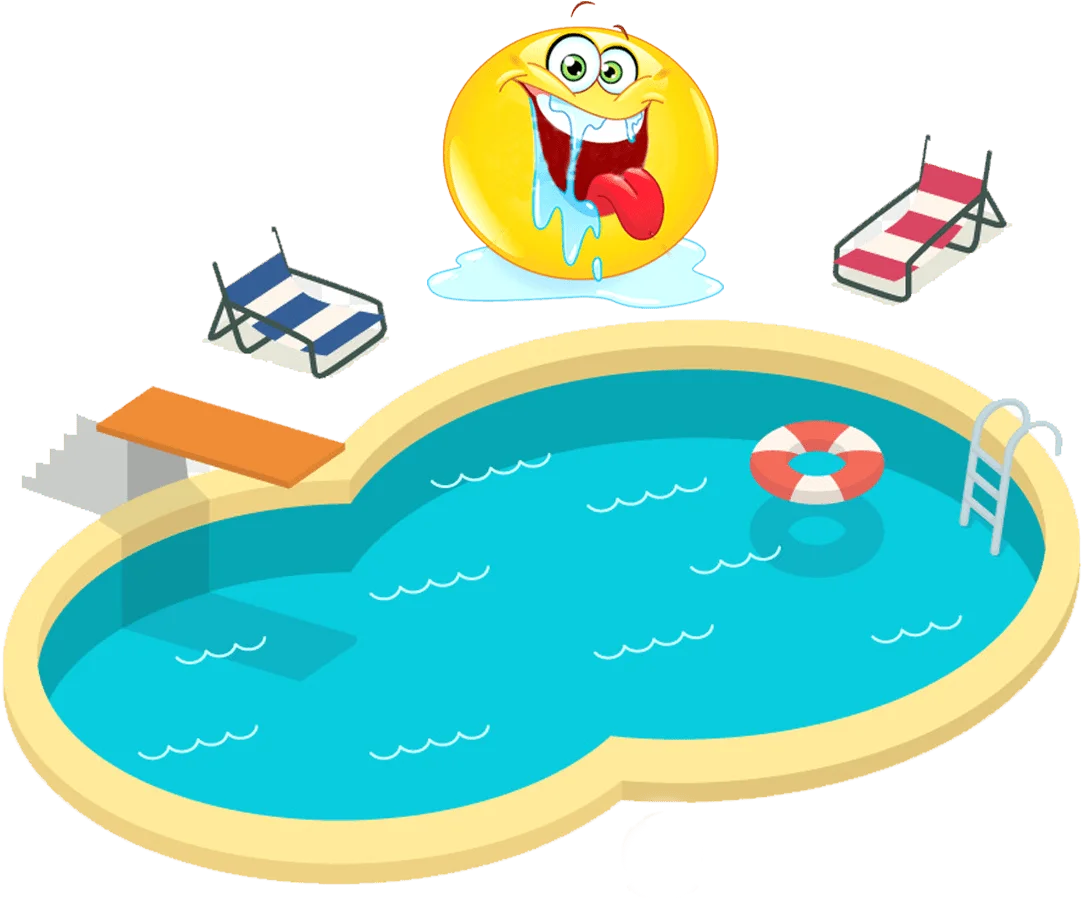Cheerful Summer Swimming Pool Clipart with Playful Emoji and Loungers