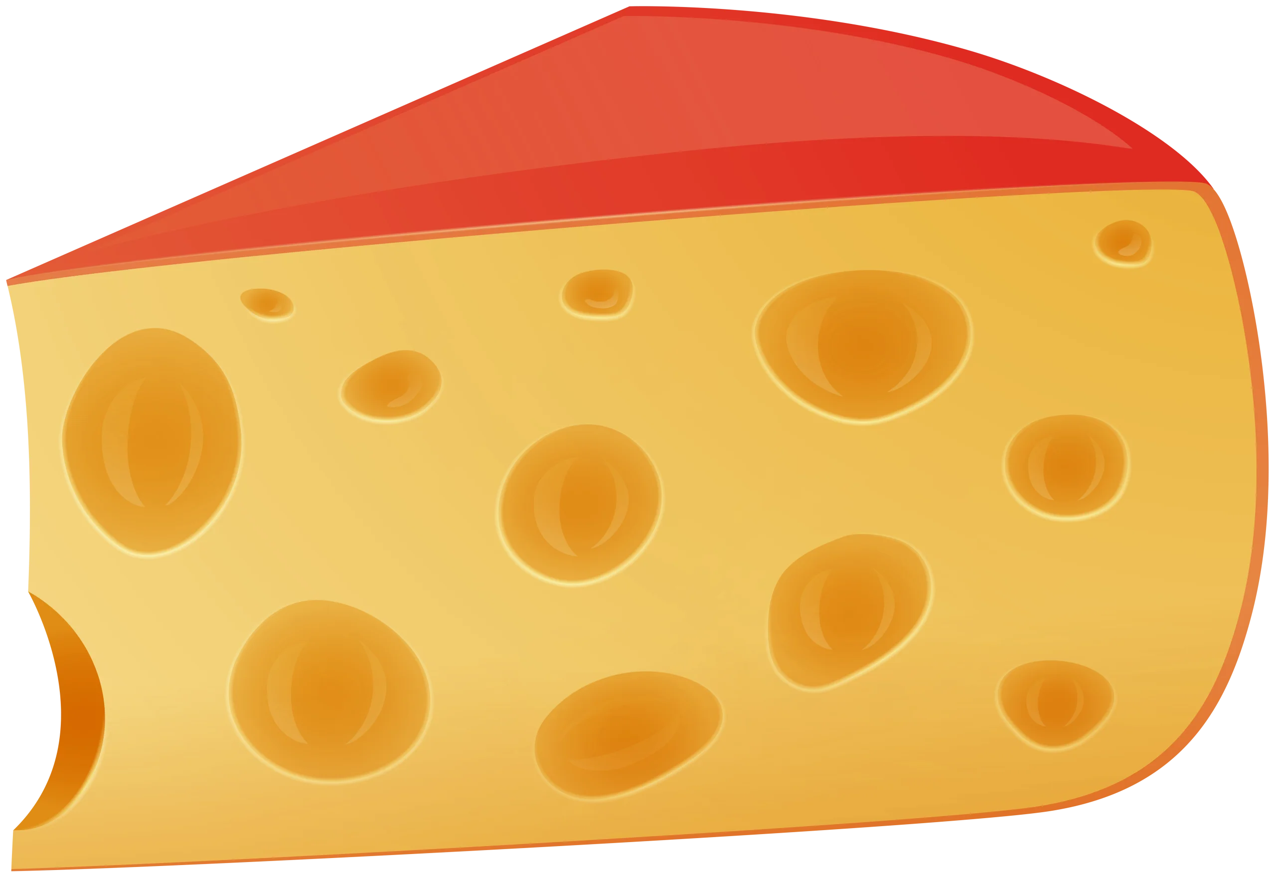 Delightful Swiss Cheese Wedge Clipart with Playful Circular Holes and Red Rind