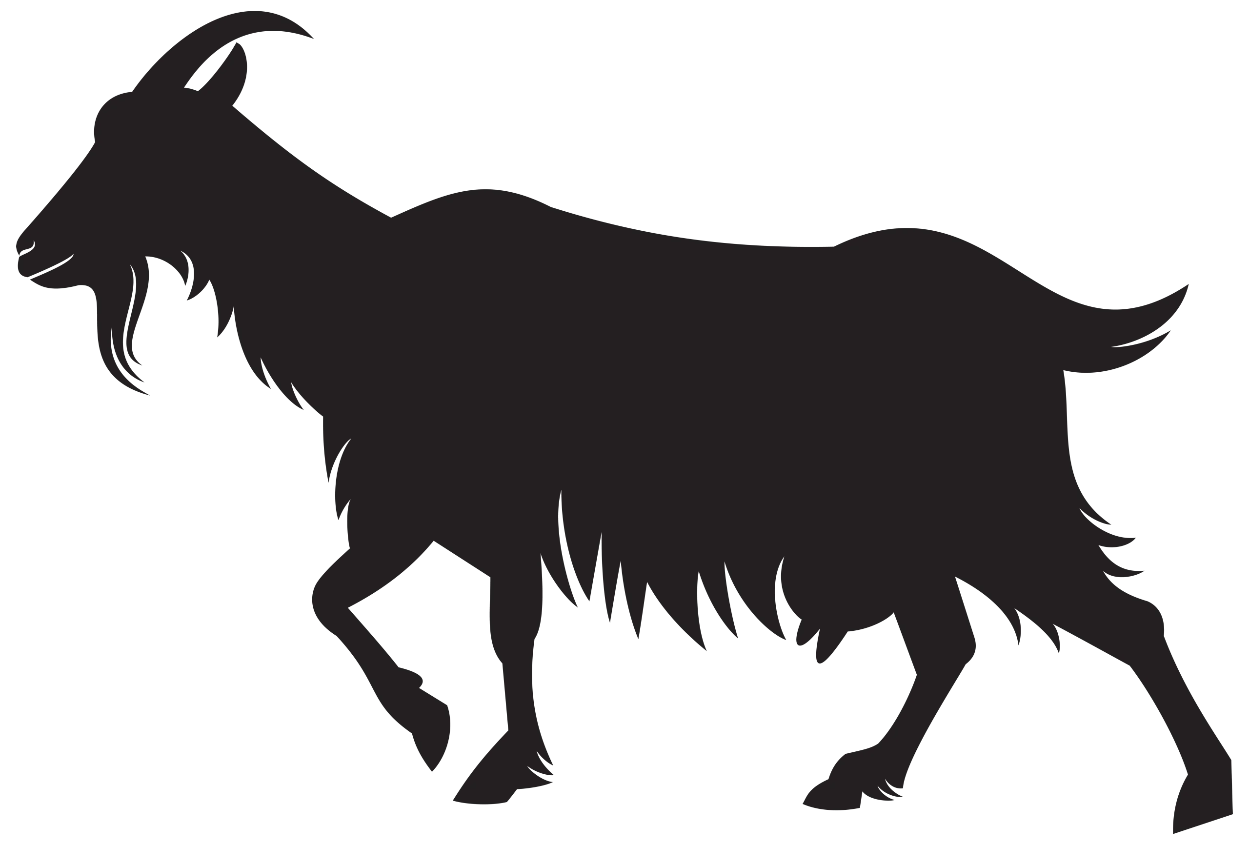 Elegant Black Silhouette of a Goat Walking in Minimalist Clipart Style