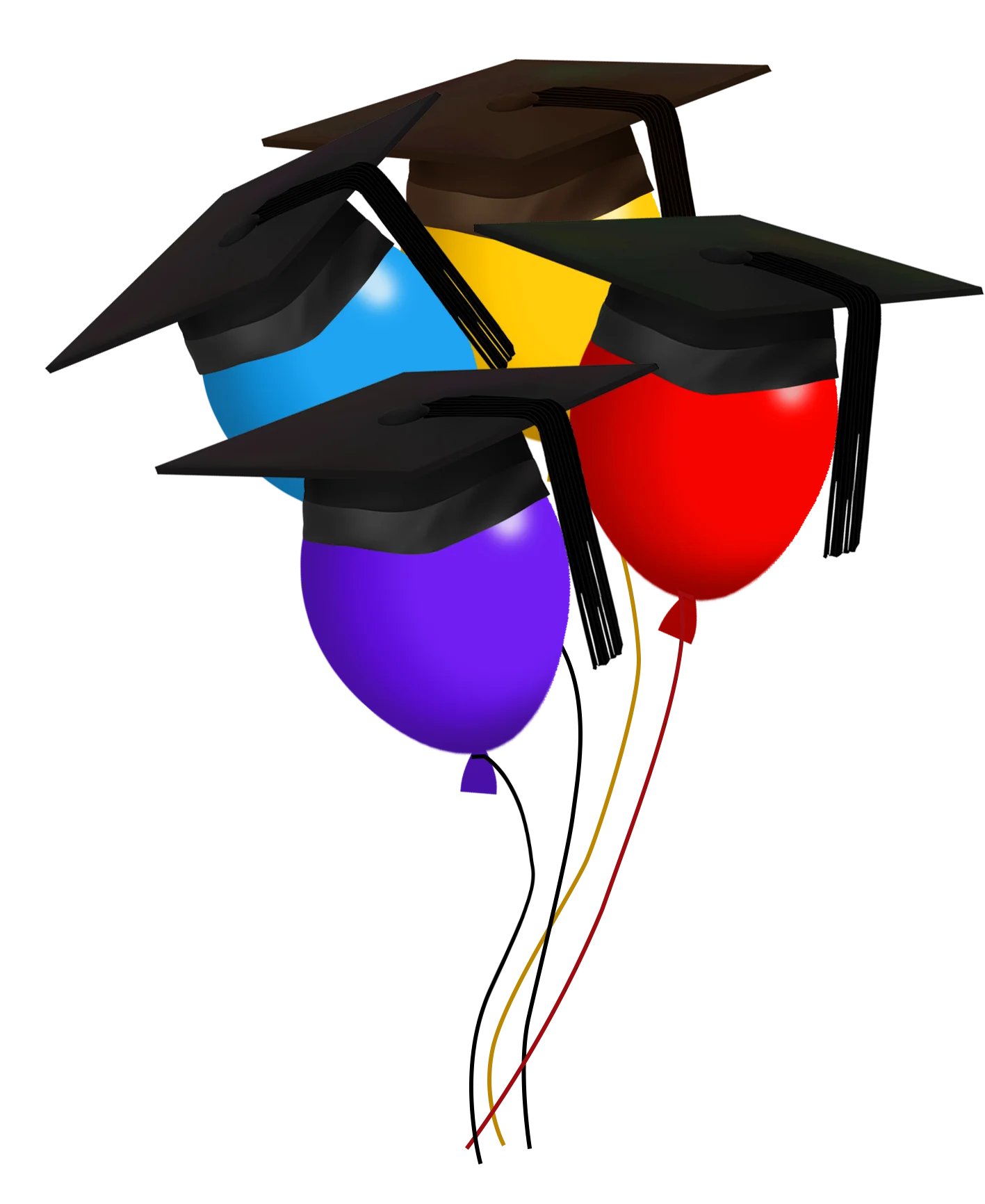 Festive Graduation Celebration Clipart with Colorful Balloons and Graduation Caps
