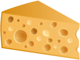 Golden Swiss Cheese Wedge Clipart with Distinctive Circular Perforations