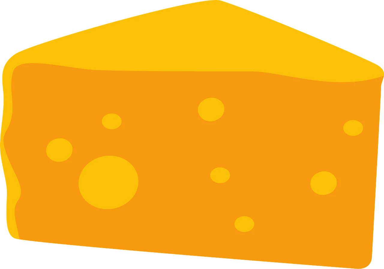 Golden Wedge of Delight: A Playful Cheese Clipart Illustration with Whimsical Bubbles