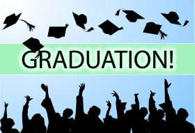 Jubilant Graduation Celebration Clipart: Caps Soaring and Silhouettes Cheering