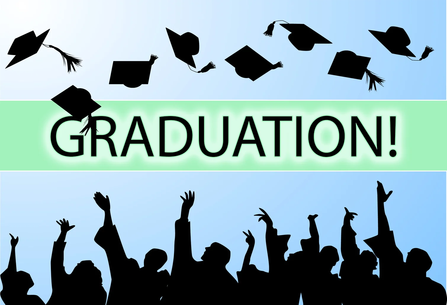 Jubilant Graduation Celebration Clipart: Caps Soaring and Silhouettes Cheering