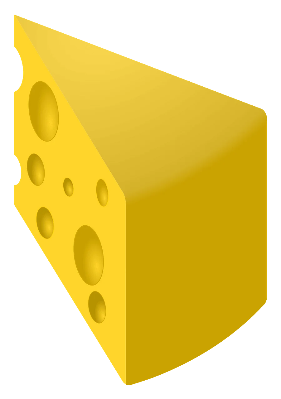 Realistic Swiss Cheese Wedge Clipart with Distinctive Holes and Golden Hue