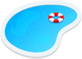 Refreshing Blue Swimming Pool with Red and White Lifebuoy Clipart Illustration