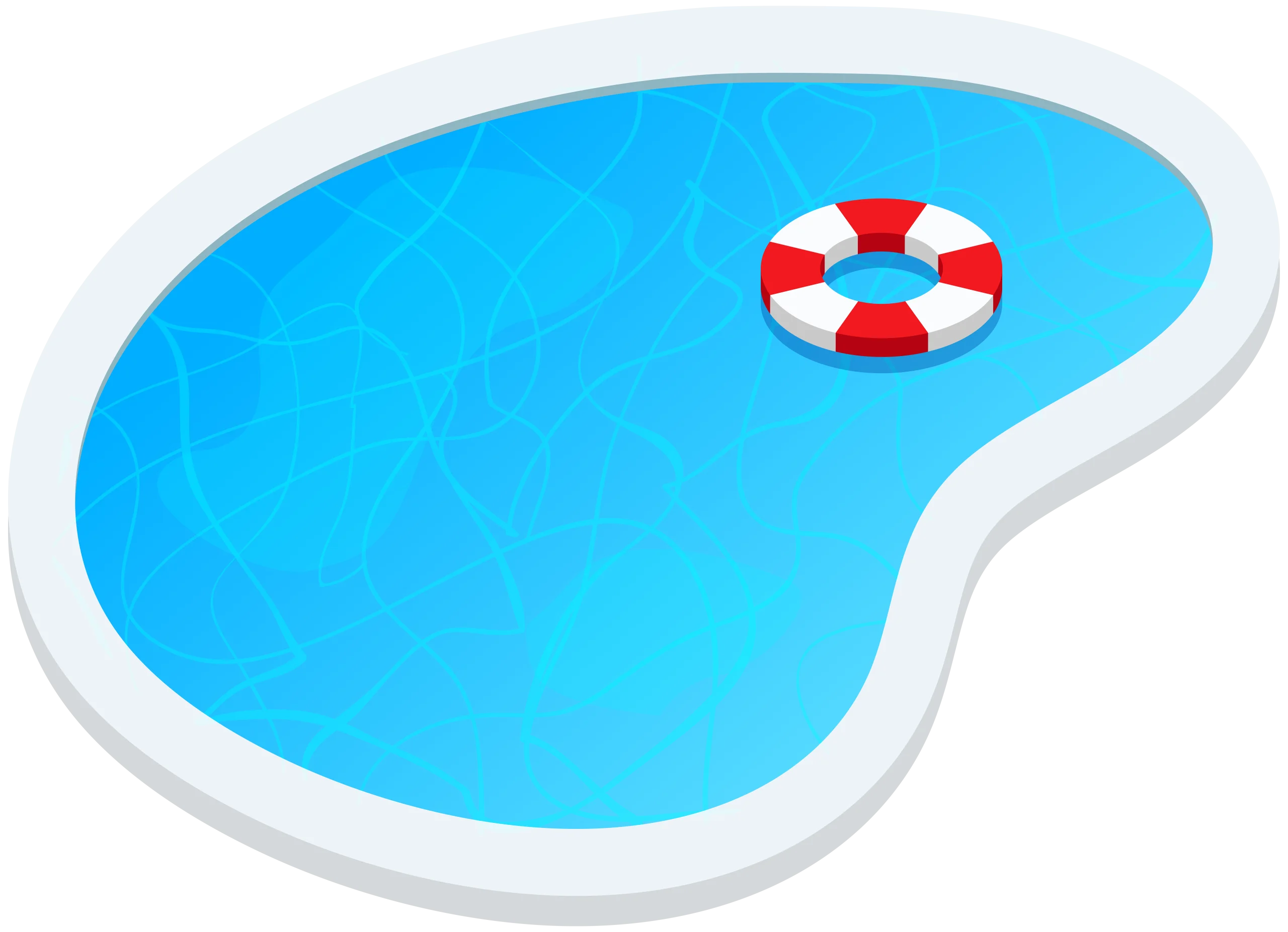 Refreshing Blue Swimming Pool with Red and White Lifebuoy Clipart Illustration