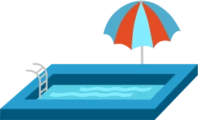 Refreshing Blue Swimming Pool with Striped Beach Umbrella Clipart Design