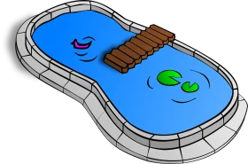 Serene Blue Backyard Swimming Pool with Wooden Deck Clipart Illustration