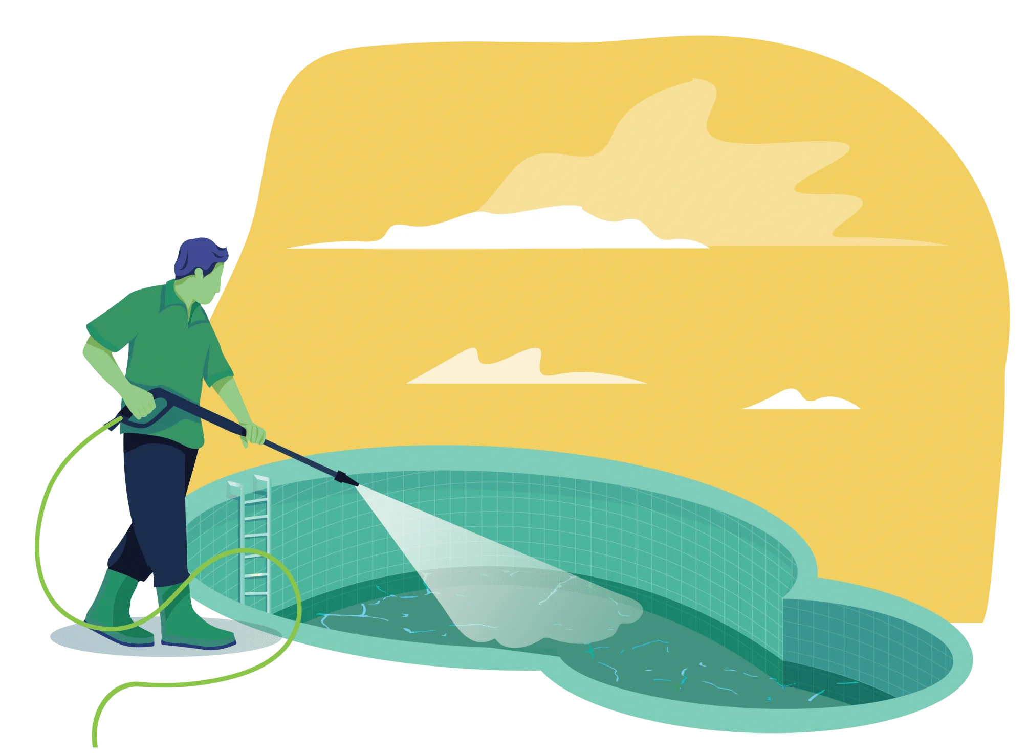 Serene Pool Maintenance Clipart: Cleaning Professional at Work