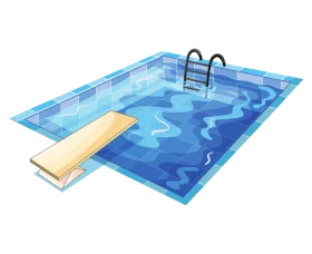 Serene Swimming Pool Clipart with Diving Board and Calm Blue Waters
