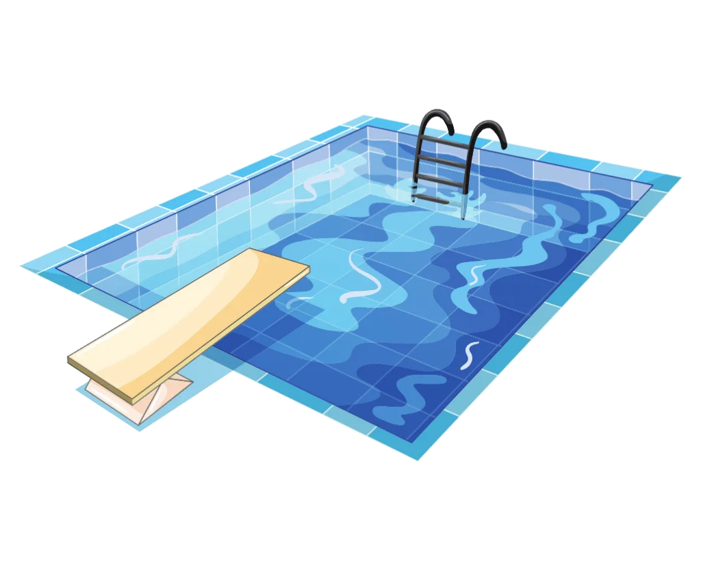 Serene Swimming Pool Clipart with Diving Board and Calm Blue Waters