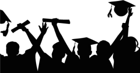 Silhouetted Graduates Celebrating Achievement with Graduation Caps Clipart Design