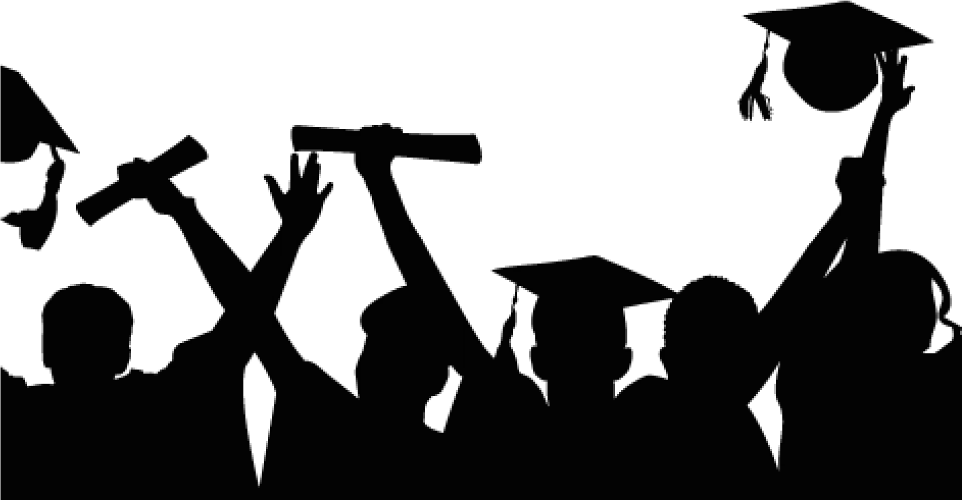 Silhouetted Graduates Celebrating Achievement with Graduation Caps Clipart Design