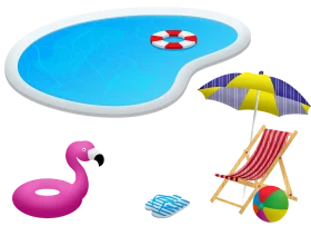 Summer Poolside Fun Clipart Illustration with Colorful Accessories