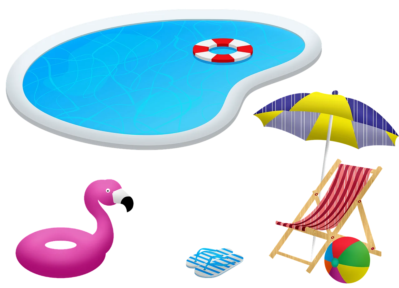 Summer Poolside Fun Clipart Illustration with Colorful Accessories