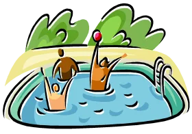 Summertime Fun Cartoon Swimming Pool Clipart with Happy Swimmers