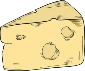 Vintage Hand-Drawn Swiss Cheese Slice Clipart with Distinctive Holes