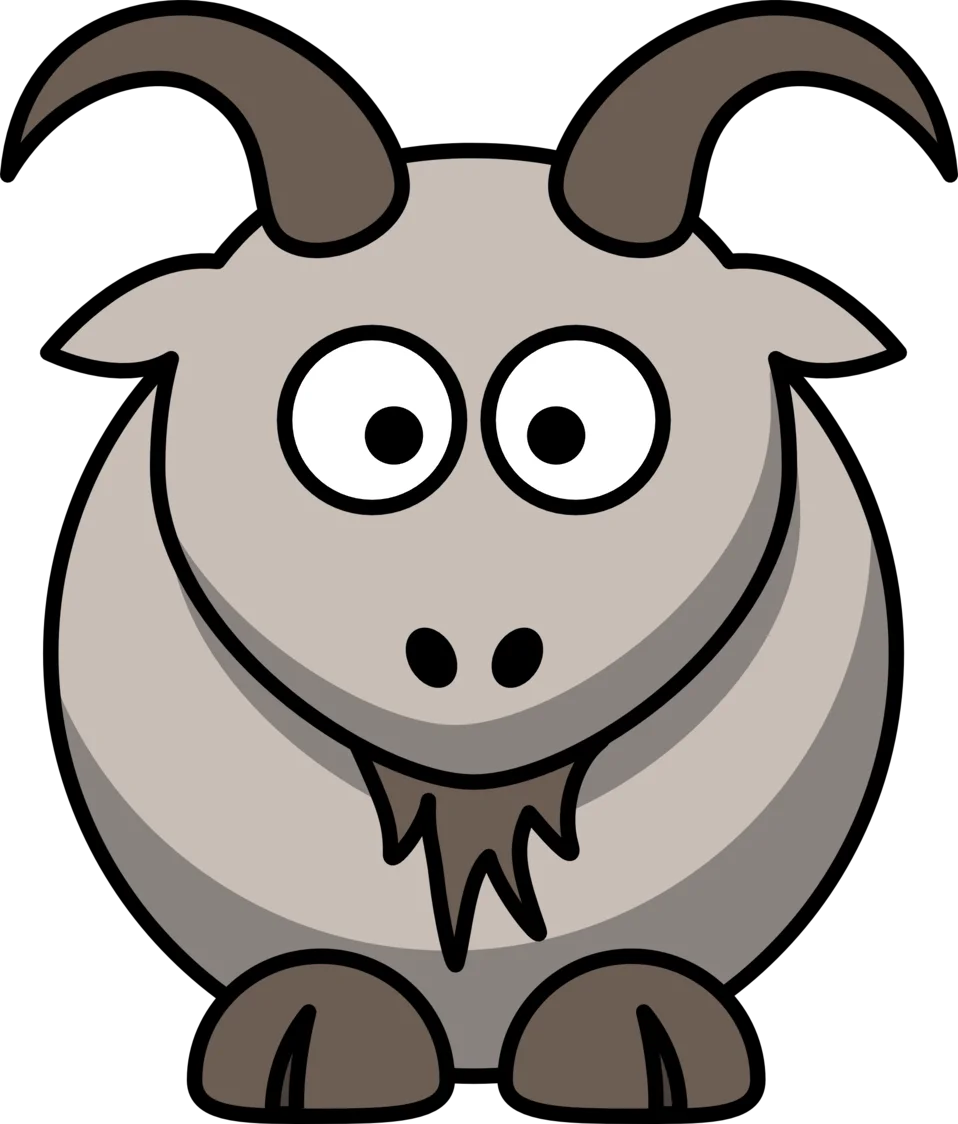 Whimsical Gray Cartoon Goat Clipart with Playful Big-Eyed Expression