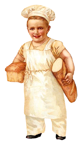 Adorable Vintage Bread Baker Clipart: Charming Young Chef with Loaves