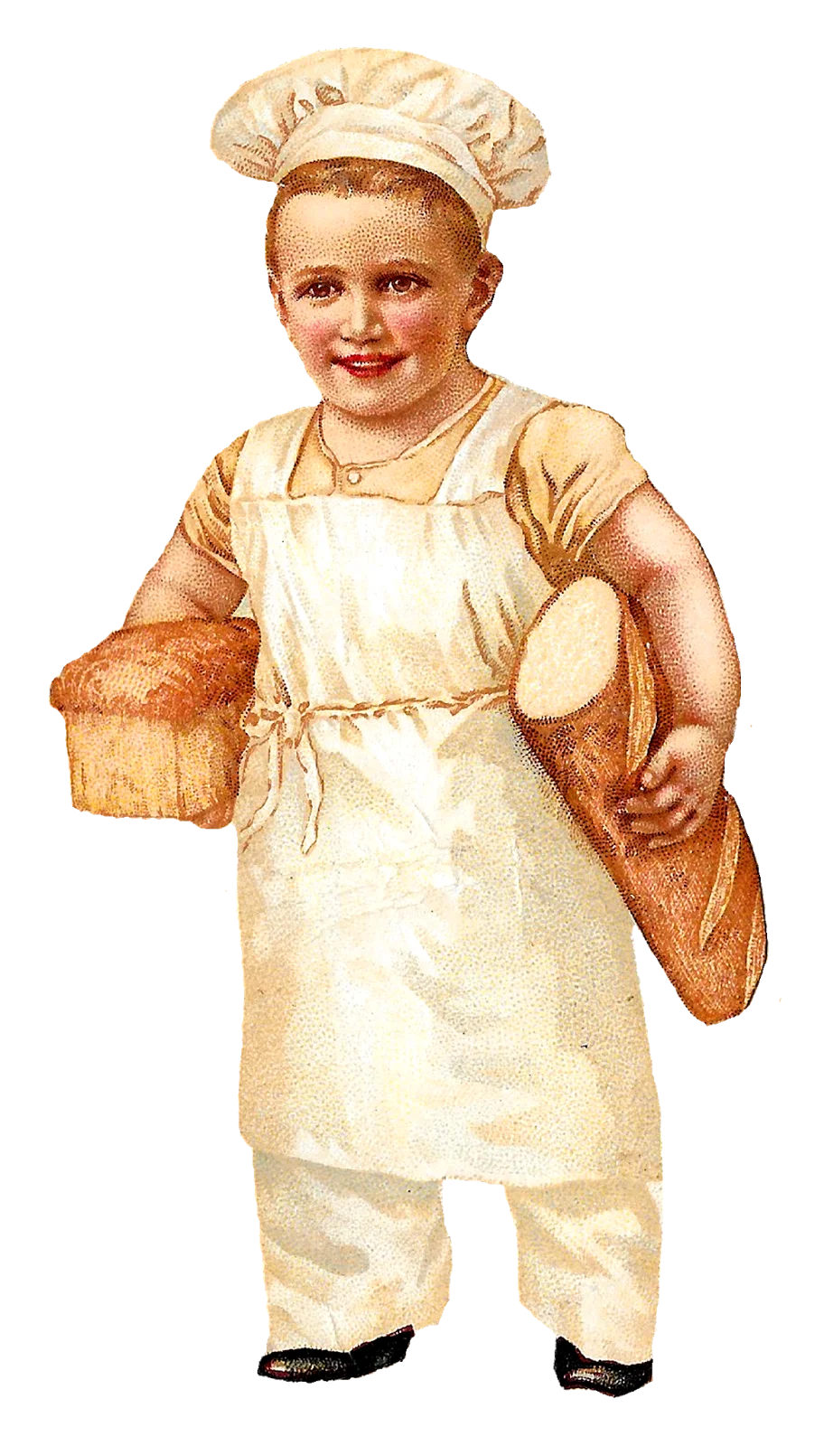 Adorable Vintage Bread Baker Clipart: Charming Young Chef with Loaves