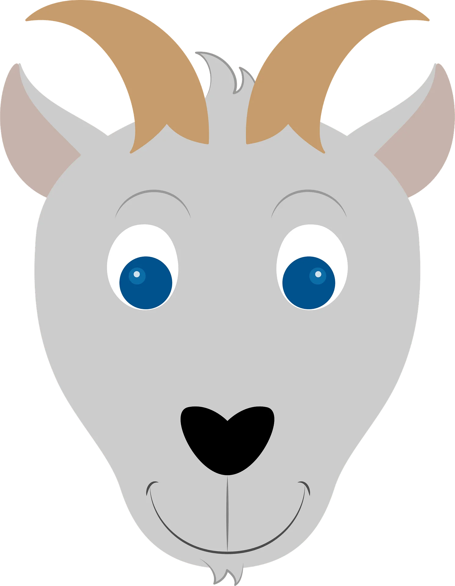 Cute Mountain Goat Face Clipart with Blue Eyes and Soft Expression