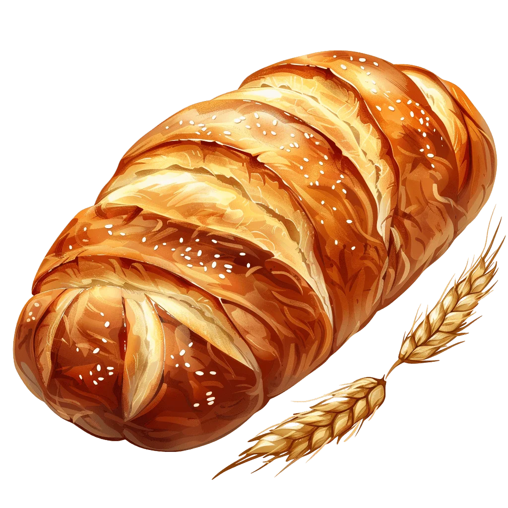 Golden-Crusted Artisan Bread Clipart with Wheat Stalks - Rustic Bakery Illustration
